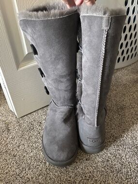 UGG Grey Button-Trim Tall Suede Boots